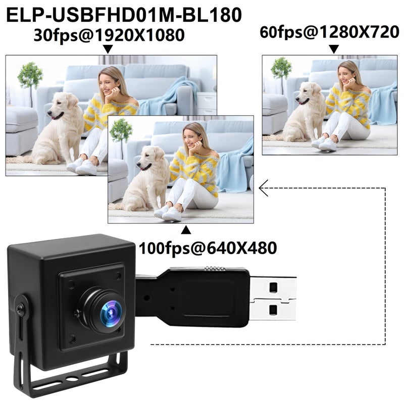 ELP عدسة عين السمكة بزاوية 180 درجة ELP كاميرا USB 1080P ويب كاميرا صغيرة 1080P عالية السرعة UVC USB2.0 كاميرا كمبيوتر CMOS OV2710 100fps 60fps 30fps فيديو ويب كاميرا للكمبيوتر، لابتوب، جيتسون نانو - Image 3